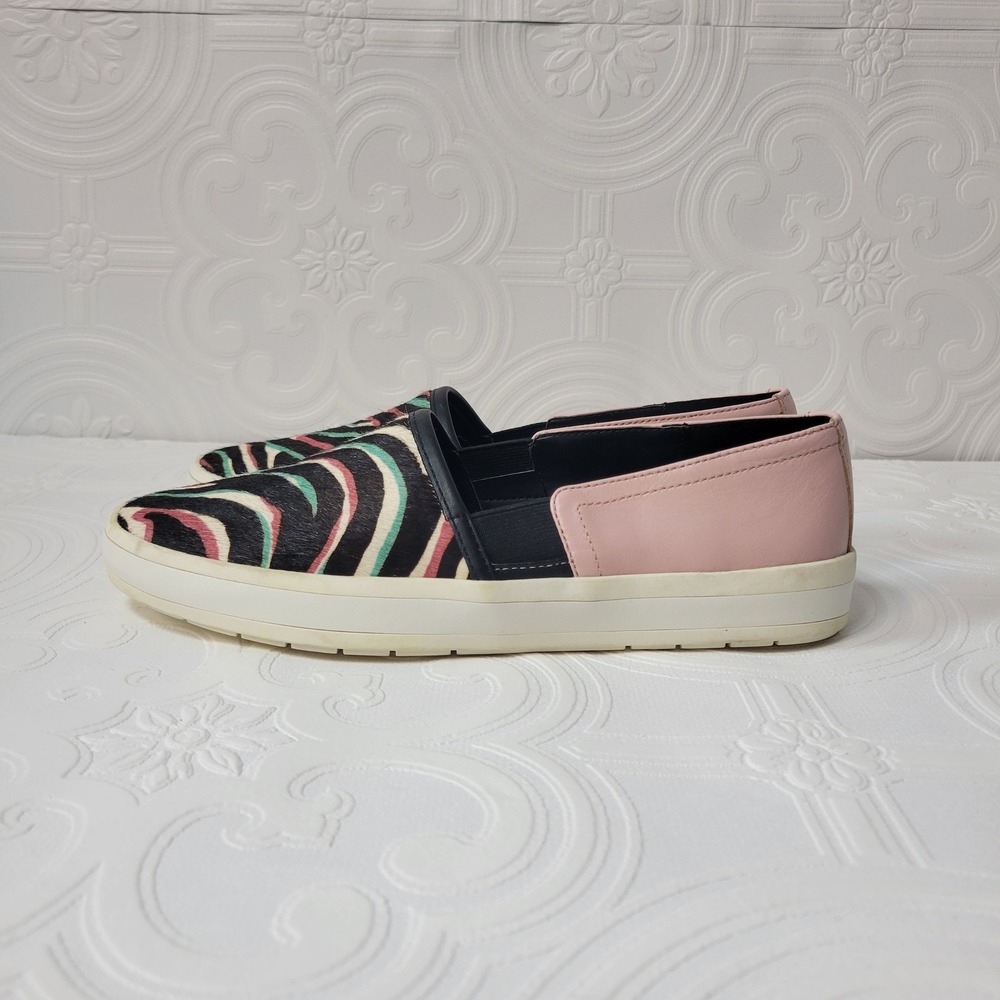 LOGO Lori Goldstein Womens Slip On Sneaker Zebra Pink Leather Platform Size 7